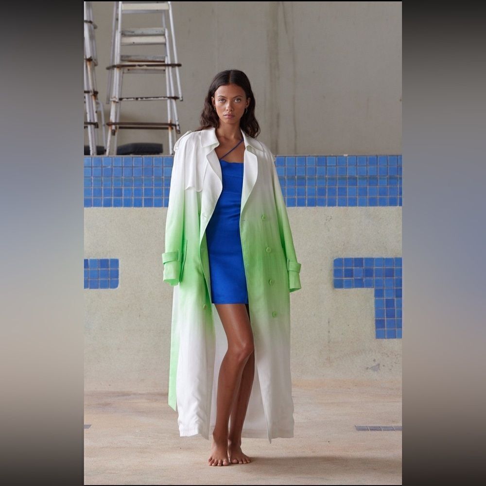 NWT PIPPA the Label Women's Beatrix Ombré Trench Coat in White/Lime Size Medium